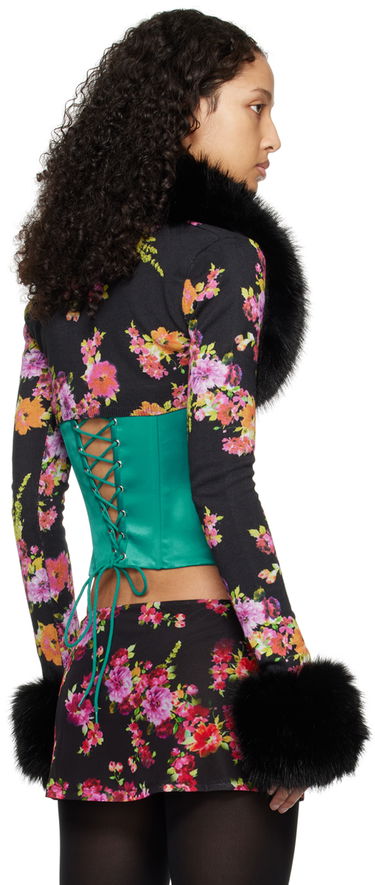 Tanktop GUIZIO GUIZIO Floral Print and Faux Fur Cardigan Grøn | R24645, 2