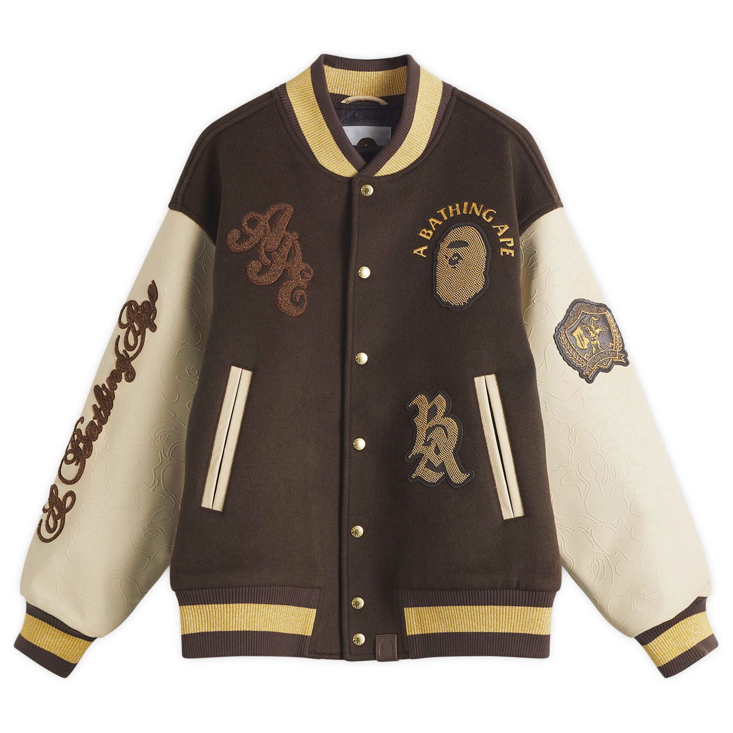 Bomberjakke BAPE Line Camo Logo Wool Varsity Jacket, Size Large Brun | 001HJL301302M-BRN, 0
