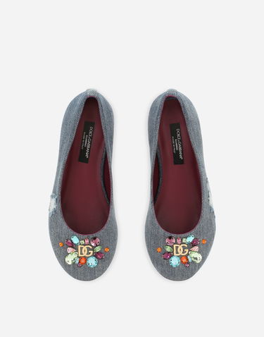 Sneakers og sko Dolce & Gabbana Dolce & Gabbana Patchwork Denim Embellished Ballet Flats (24-38) Blå | D10510AR1428C609, 3