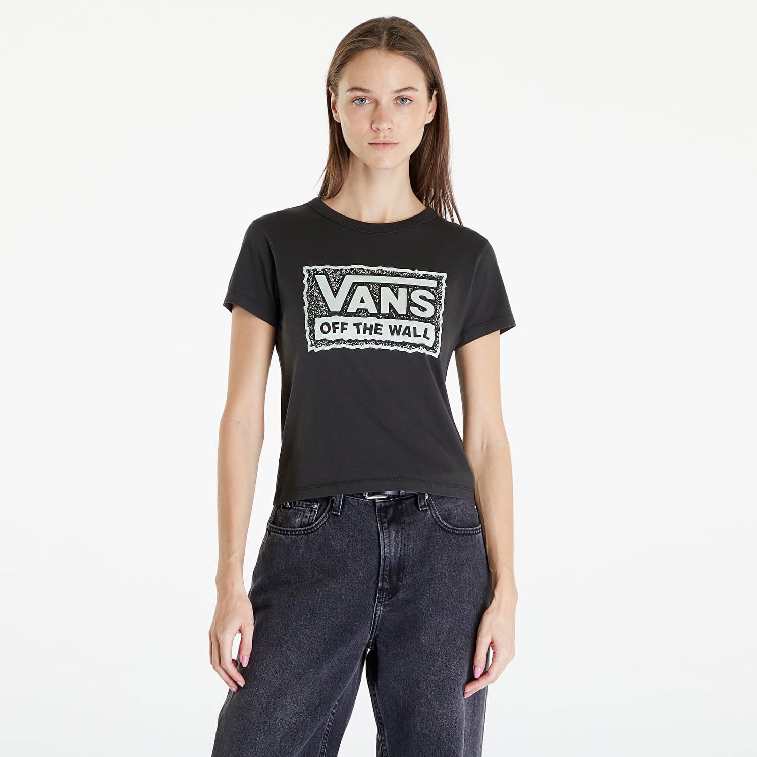 T-shirt Vans Women's T-Shirt Rugged Box Logo Mini Black Sort | VN000GFMBLK1, 0