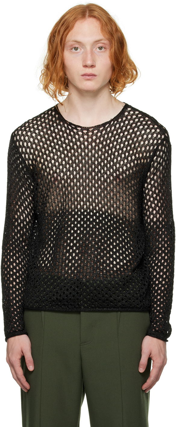 Sweater Dion Lee Metallic Long Sleeve Sweater Sort | C7107F22