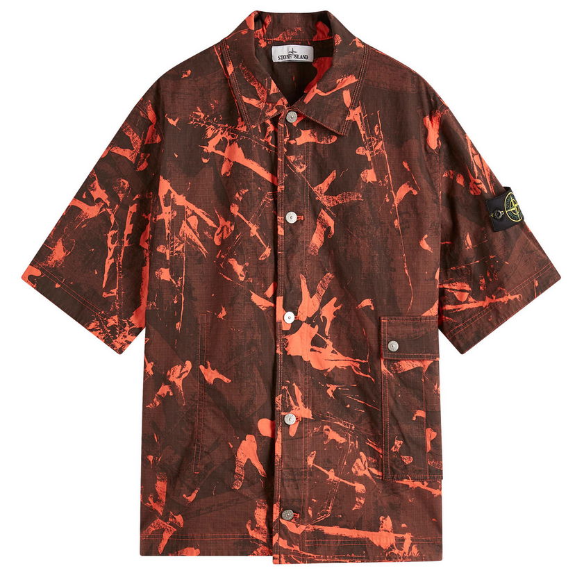 Skjorte Stone Island Stone Island Scan Camo Ripstop-OVD Short Sleeve Shirt, Size Large Orange | K1S151100012-V0029