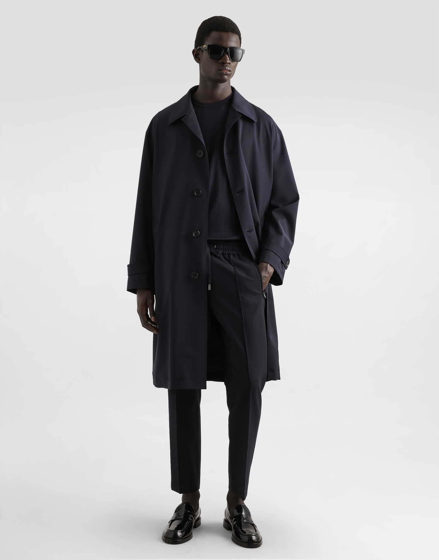 Trenchcoat Dolce & Gabbana Dolce & Gabbana Single-Breasted Wool Trench Coat Mørkeblå | G036CTFURK8B3681, 1