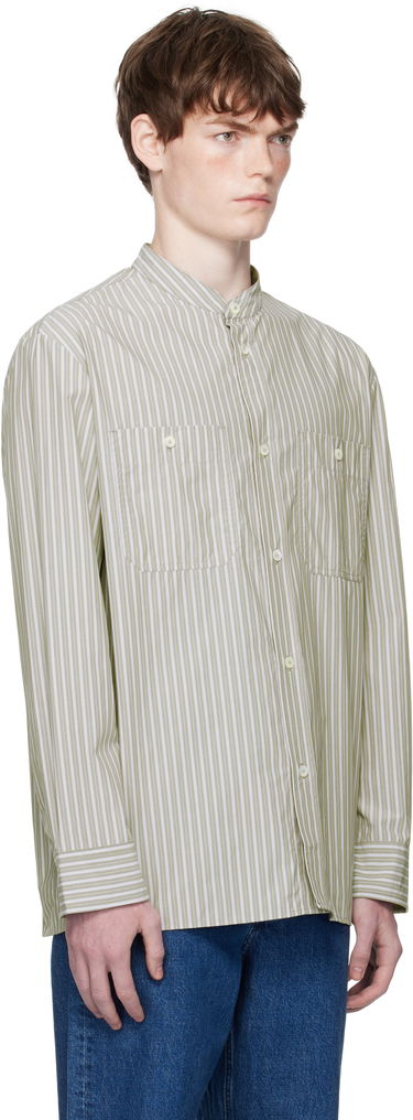 Skjorte A.P.C. A.P.C. Theon Striped Band Collar Shirt Grøn | COHJJ-H12631, 1