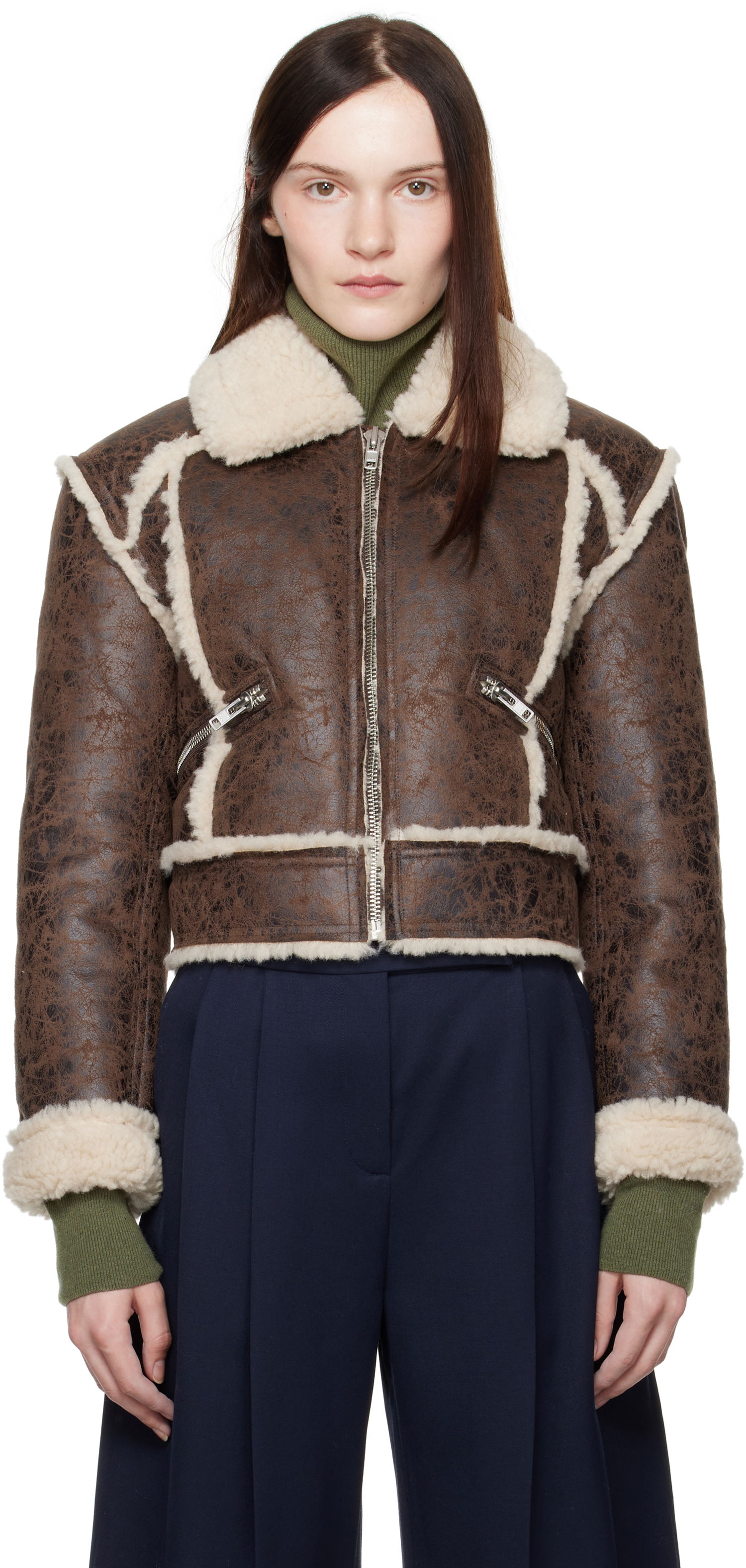 Bomberjakke STAND STUDIO Faux Leather and Sherpa Jacket Brun | 66402-9996, 0