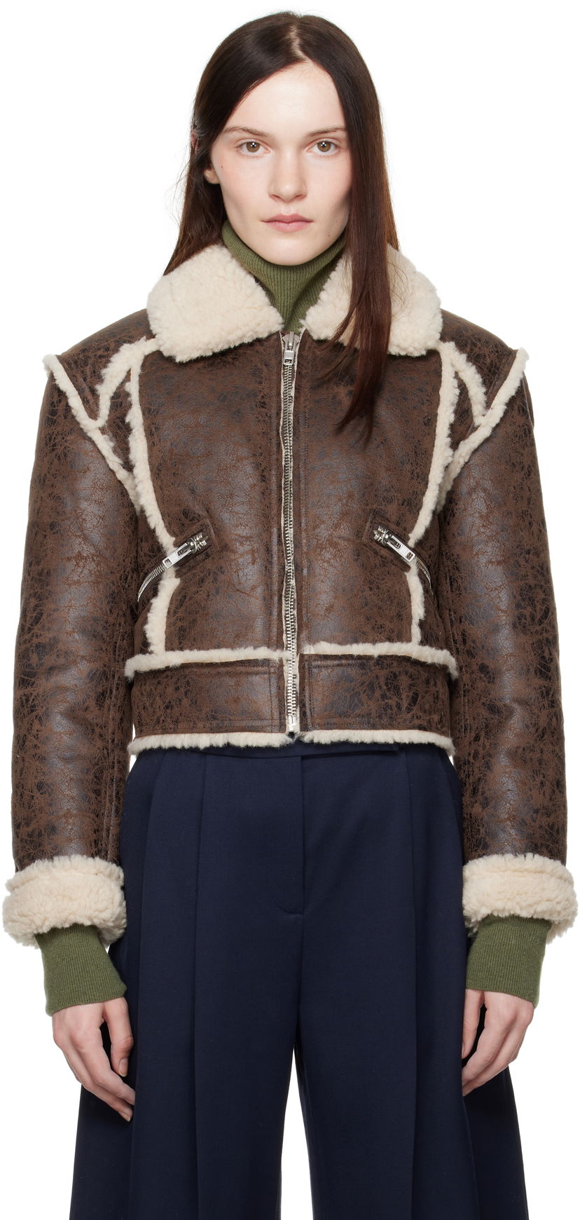Bomberjakke STAND STUDIO Faux Leather and Sherpa Jacket Brun | 66402-9996