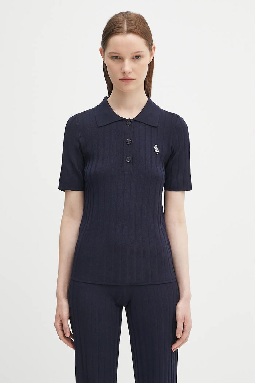 Polo skjorte Sporty & Rich Sporty & Rich SRC Ribbed Polo Shirt Mørkeblå | WS069620305BL106