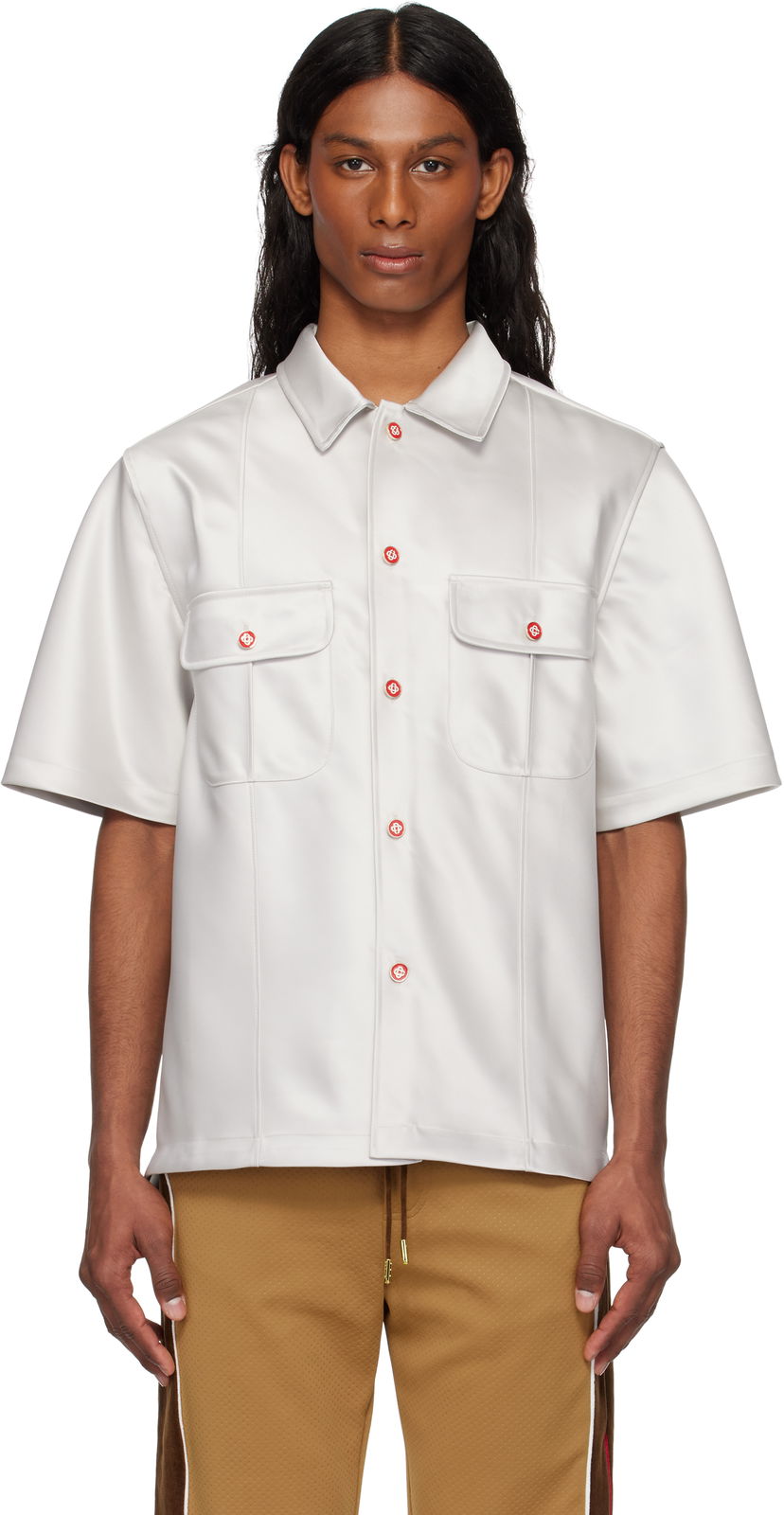 Skjorte Casablanca Casablanca Short Sleeve Satin Shirt Hvid | MS25-SH-169-01