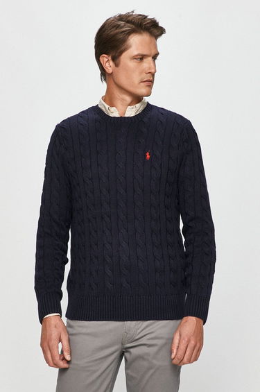 Sweater Polo by Ralph Lauren Cotton Cable Crew Knit Mørkeblå | 710775885001, 0