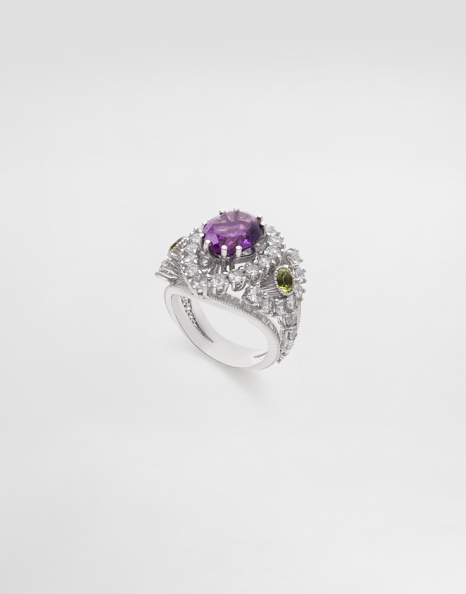Ring Dolce & Gabbana Dolce & Gabbana Eleganza Ring with Amethyst, Peridots, and Sapphires, Size 54 Lilla | WRSA3GWAME180001, 1