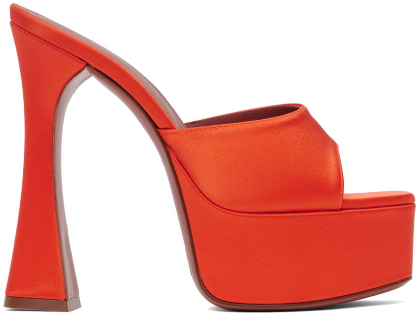 Skopleje Amina Muaddi Amina Muaddi Dalida Heeled Satin Platform Sandals Orange | DALIDA SANDAL PLATEAU SATIN