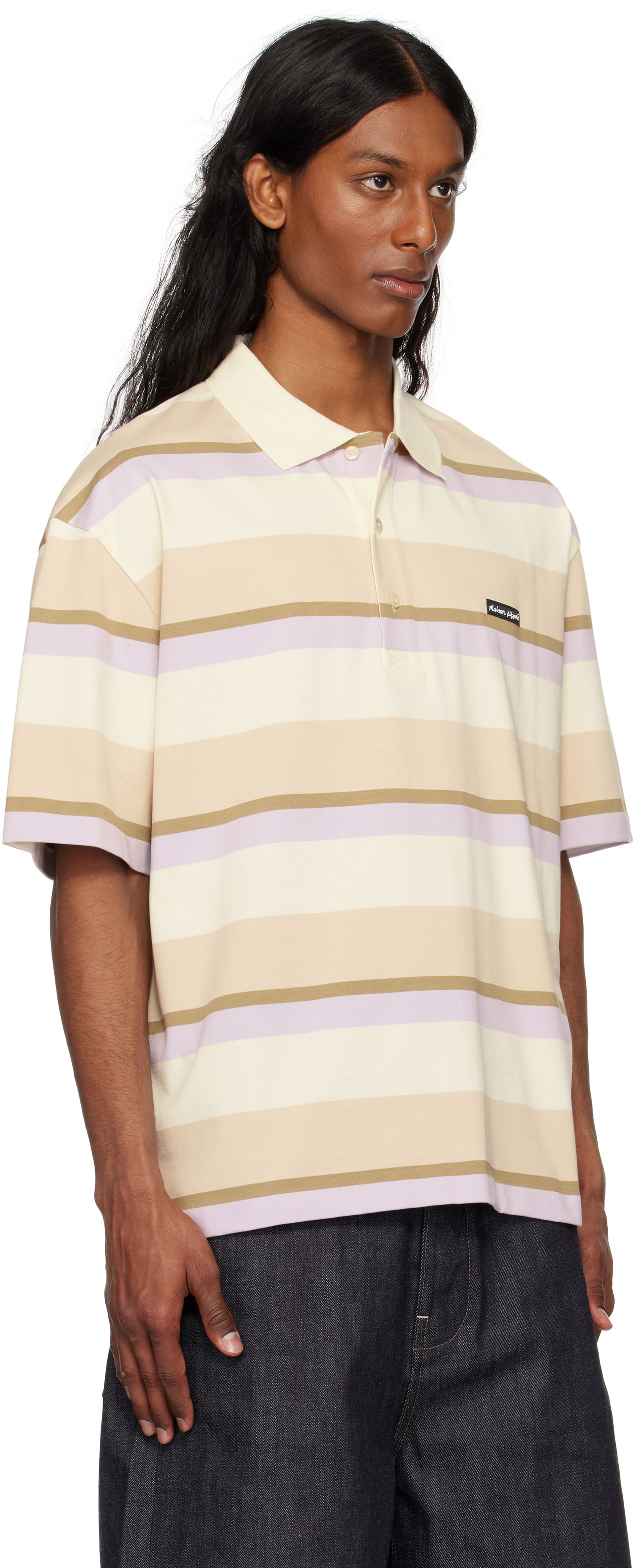 Polo skjorte MAISON KITSUNÉ Maison Kitsuné Striped Oversize Polo Beige | OM00206KJ7019, 1