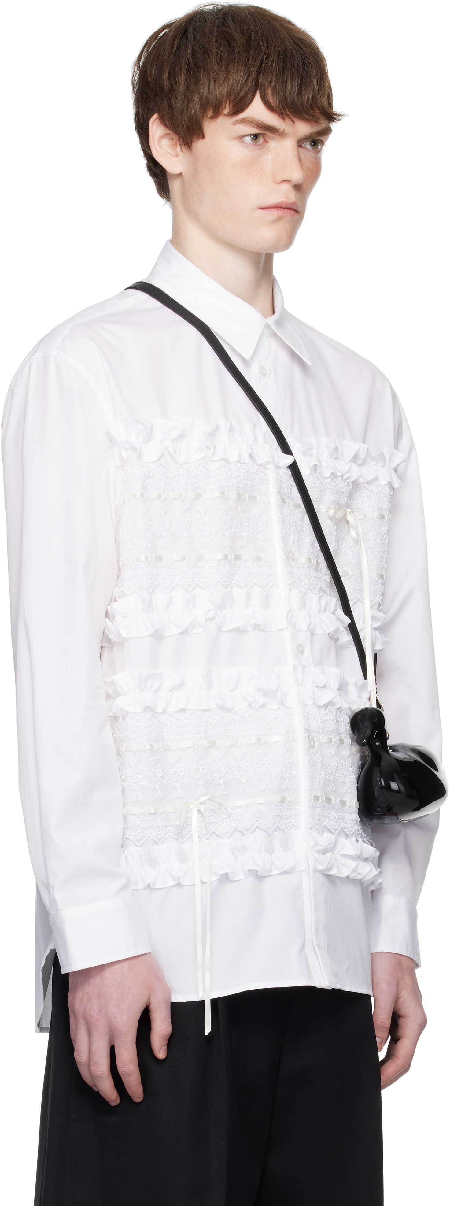 Skjorte Simone Rocha Simone Rocha Lace Ribbon Trim Shirt Hvid | 5391 1025, 1