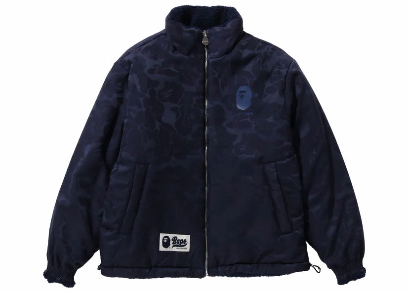 Jakke BAPE BAPE Tonal Solid Camo Sherpa Reversible Jacket Navy Mørkeblå | 1J80-140-069