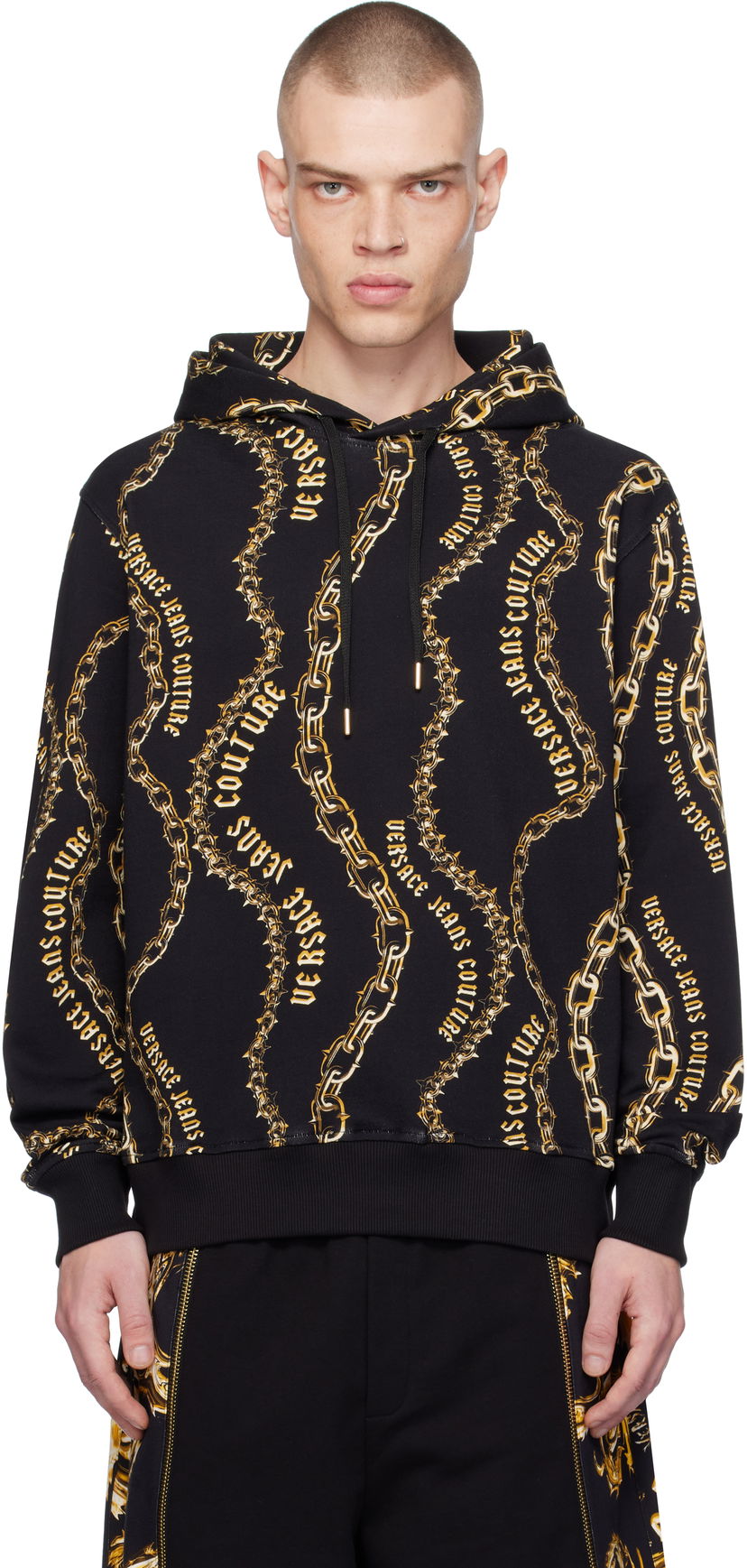 Sweatshirt Versace Chain Couture Print Hoodie Sort | E77GAI3H0_EFS160