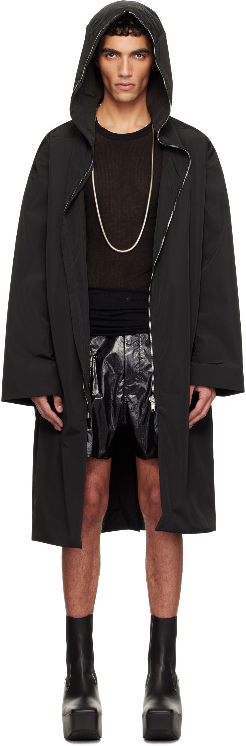 Regnfrakke Rick Owens Rick Owens Hooded Gimp Coat Sort | RU01E5969 MB