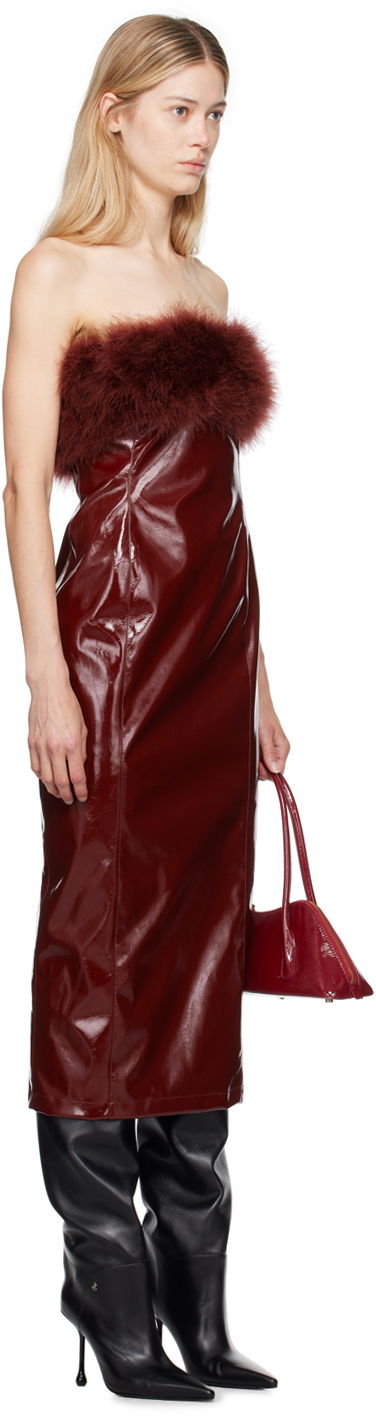 Kjole Blumarine Feather Trim Faux-Leather Midi Dress Bourgogne | A422A481A, 1
