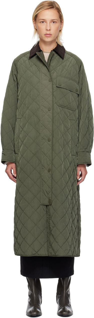 Frakker Max Mara Coccole Quilted Long Coat with Corduroy Collar Grøn | 2525496092600, 0