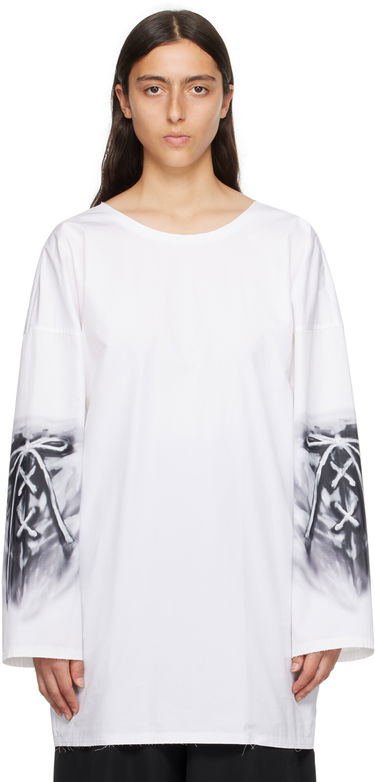 T-shirt We11done Raw Edge Graphic Long Sleeve T-Shirt Hvid | WD-SH3-23-185-U-WH, 0