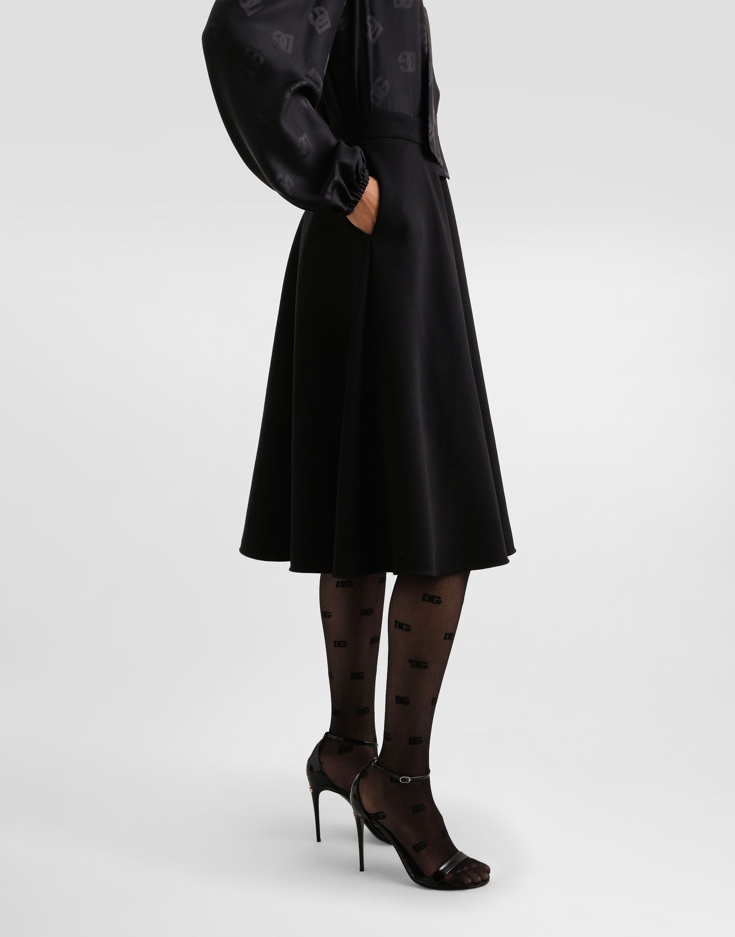 Nederdel Dolce & Gabbana Dolce & Gabbana Wool Midi A-Line Skirt Sort | F4C02TGDCSXN0000, 1