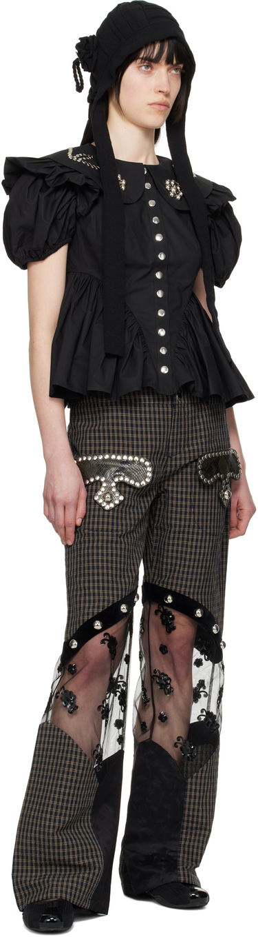 Bukser Chopova Lowena Chopova Lowena Rusher Plaid & Lace Panel Trousers Brun | 4092, 3