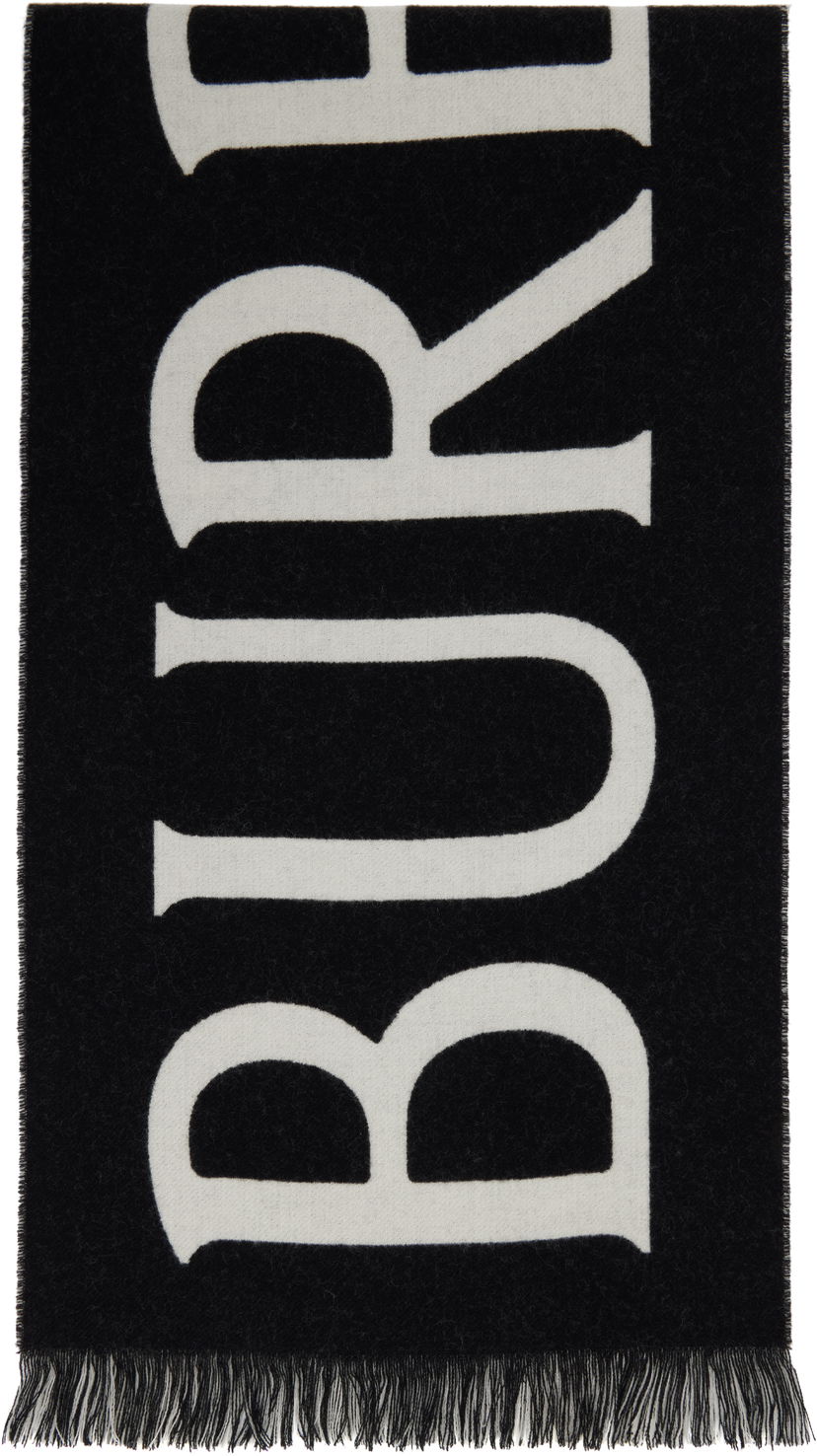 Tørklæde Burberry Burberry Text Wool Scarf Sort | 8109563