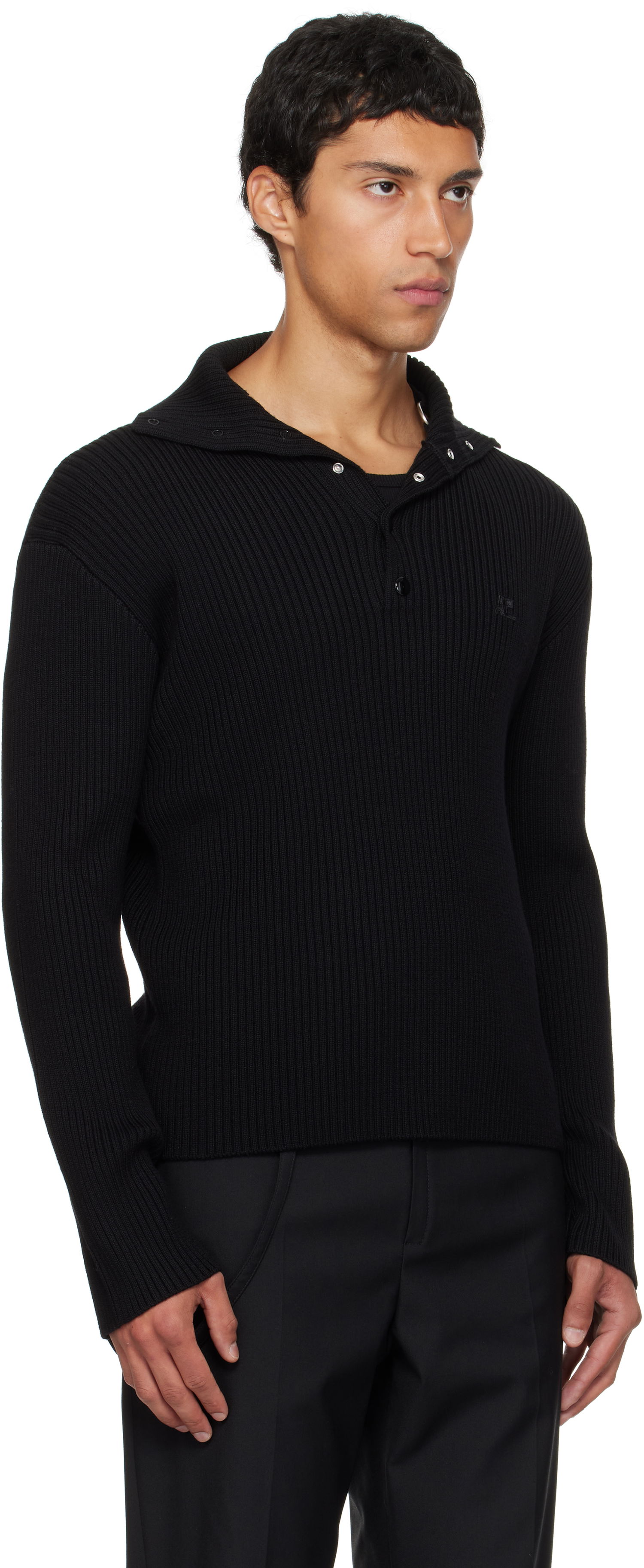 Sweater Courrèges Courrèges Ribbed Wool Polo Sort | 325MPO050FI0036, 1