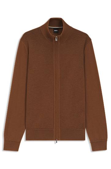 Sweater BOSS Virgin Wool Zip-Up Cardigan Brun | 50543153, 0