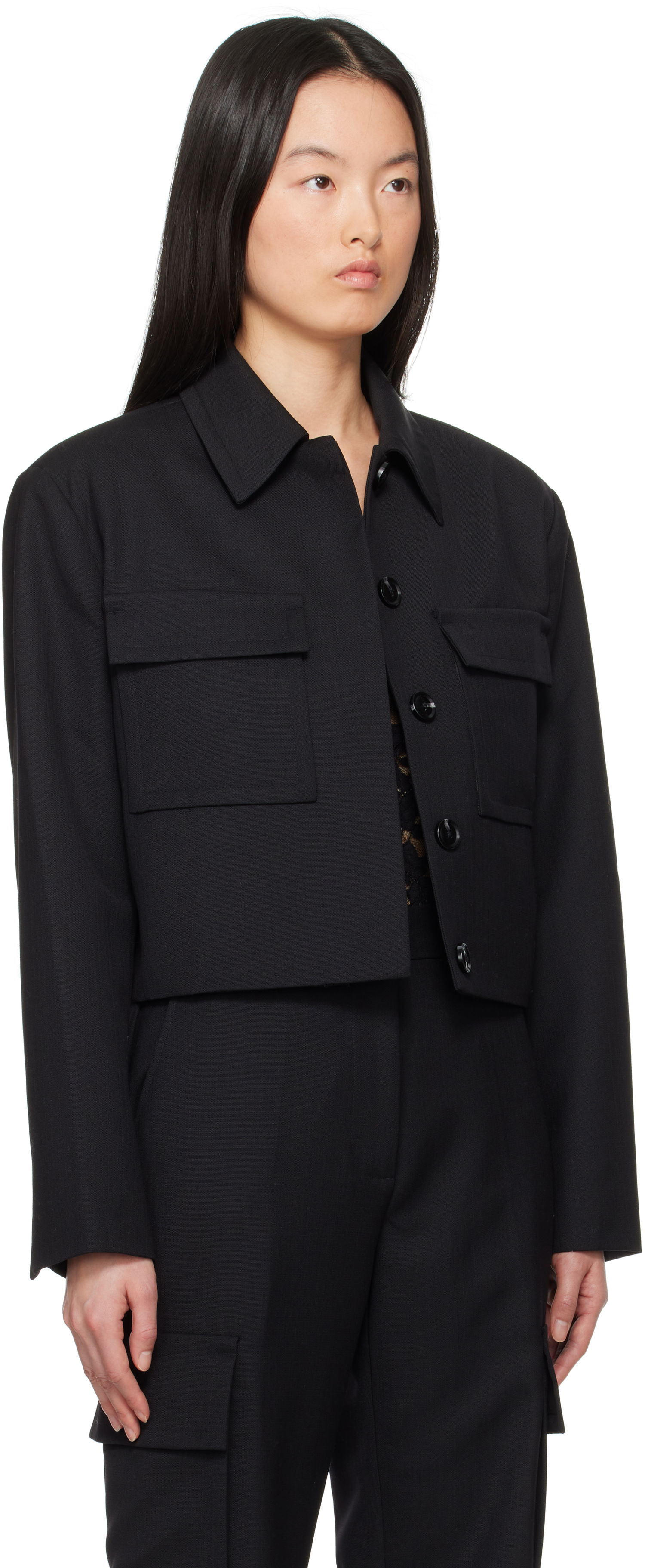 Jakke Anine Bing ANINE BING Dayton Cropped Flap Pocket Jacket Sort | A-01-10630-BLK26, 1