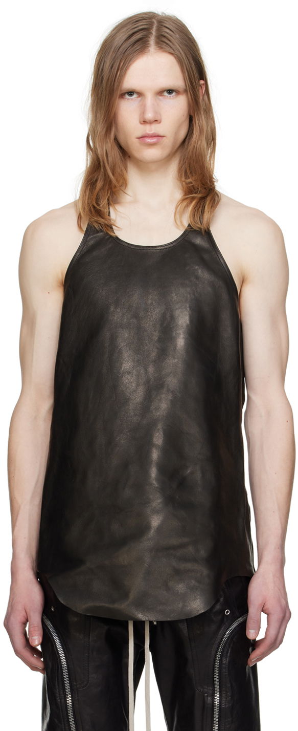 Tanktop Rick Owens Scoop Neck Leather Tank Top Sort | RU01D3191 LNV, 0