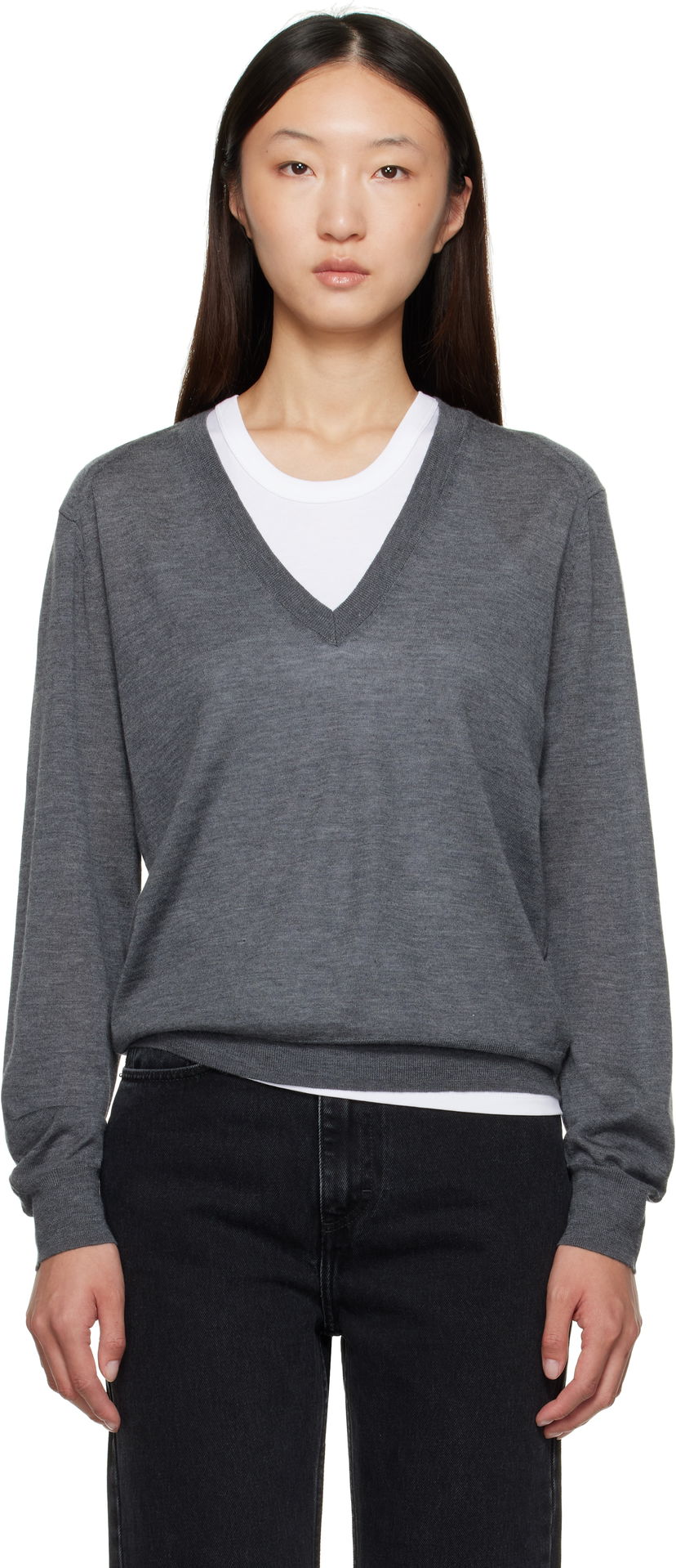 Sweater Loulou de Saison Loulou de Saison Julio Cashmere V-Neck Sweater Grå | JULIO