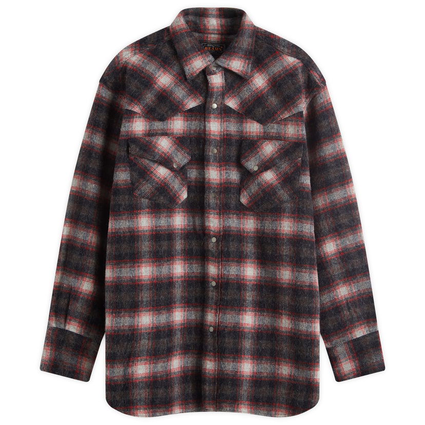 Skjorte BEAMS Beams Plus Western Wool Shirt, Size Large Flerfarvet | 3811-0904-791-19