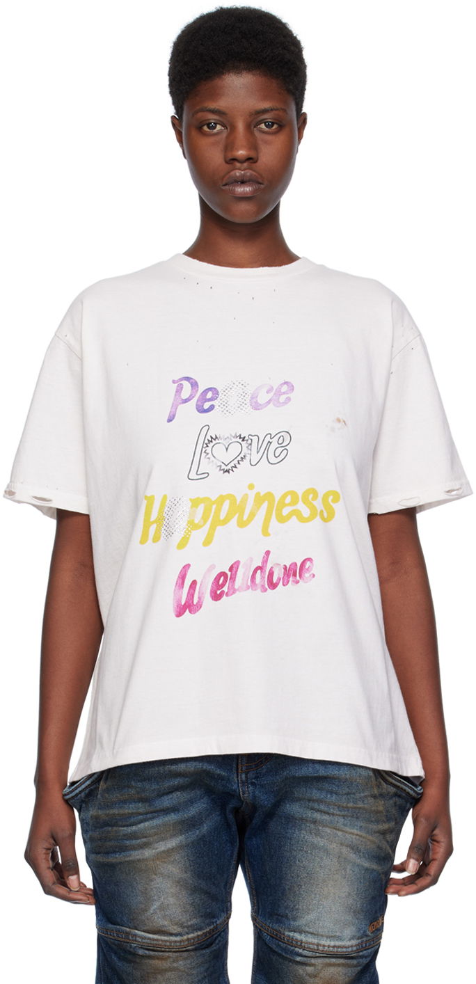 T-shirt We11done We11done Lettering Distressed T-Shirt Hvid | WD-TT0-24-705-U-WH