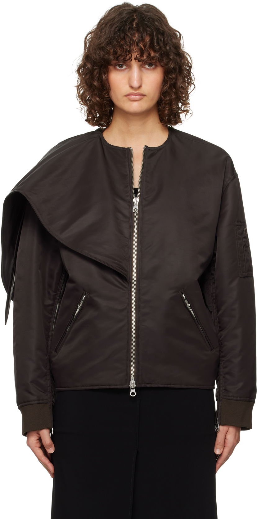 Bomberjakke Courrèges Courrèges Bow Collar Bomber Jacket Sort | 424CBL218NY0020