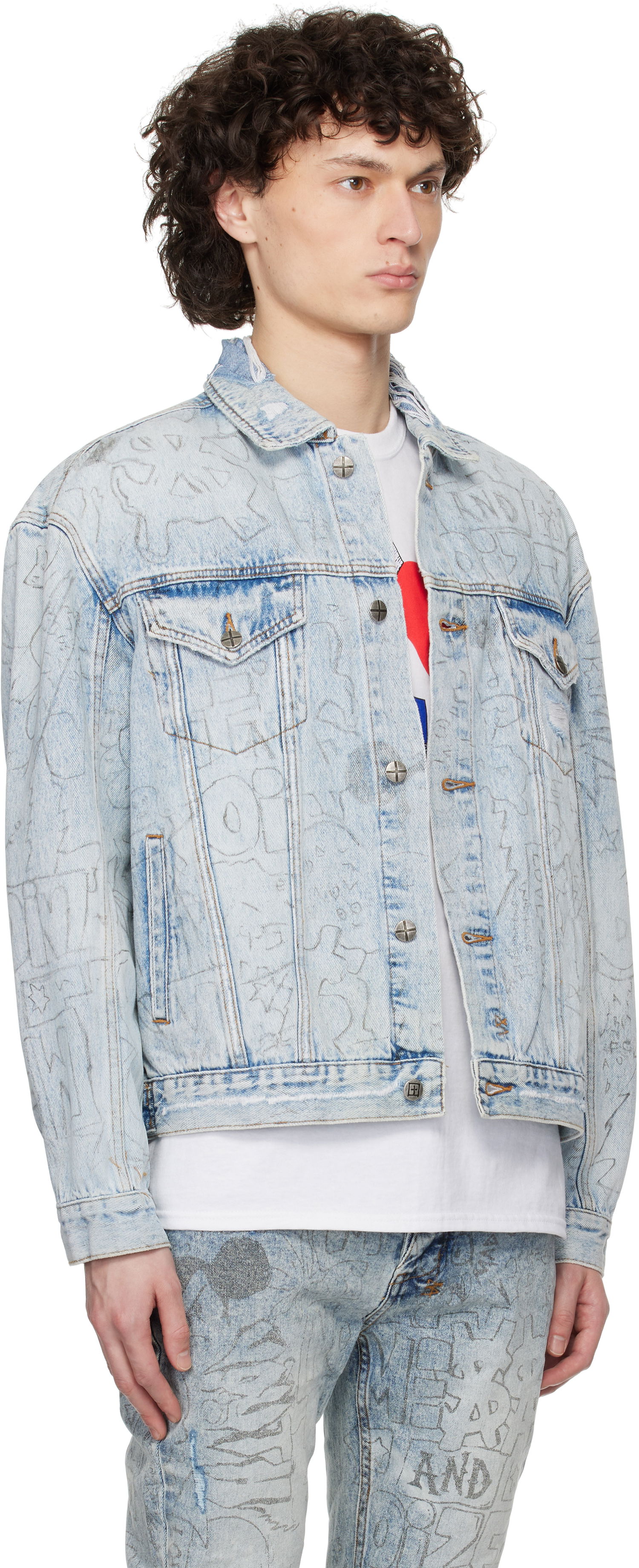 Jakke Ksubi Oh G Graffiti Print Denim Jacket Blå | MSP25JK005, 1