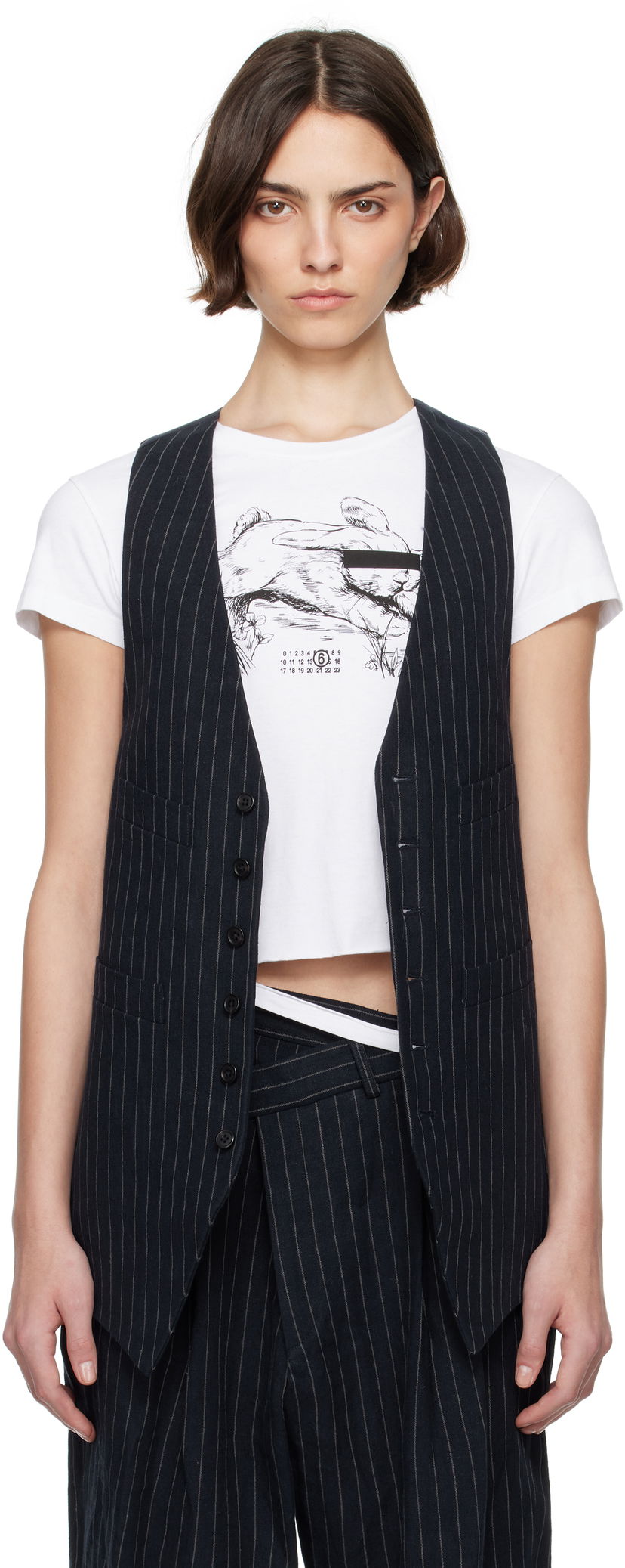 Vest R13 R13 Pinstripe Elongated Vest Mørkeblå | R13WR400-R513A