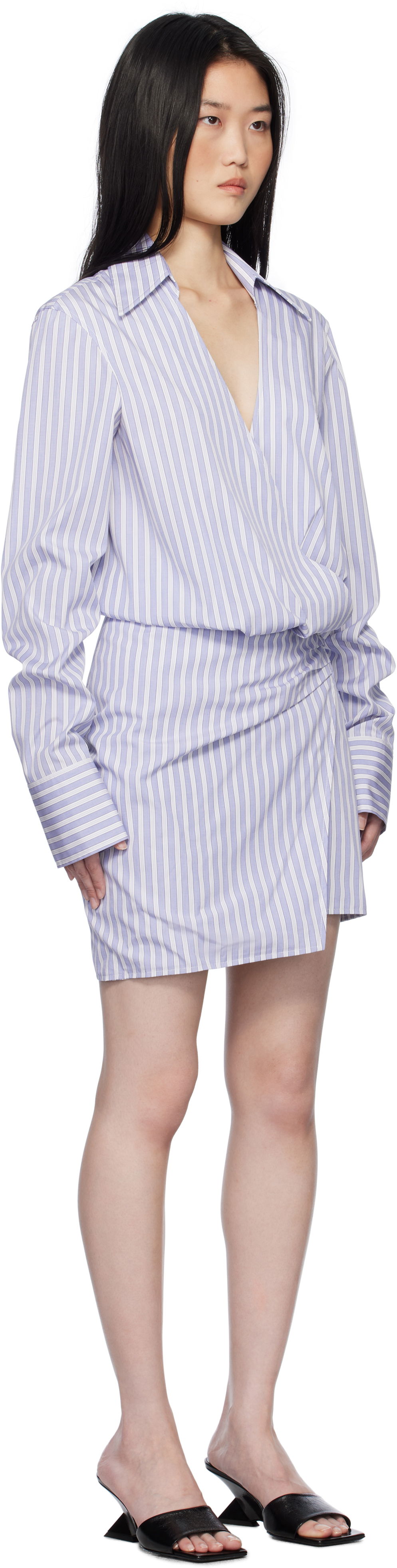 Kjole The Attico Attico Striped Wrap Shirt Mini Dress Lilla | 250WCA00394 CCC051AA, 1