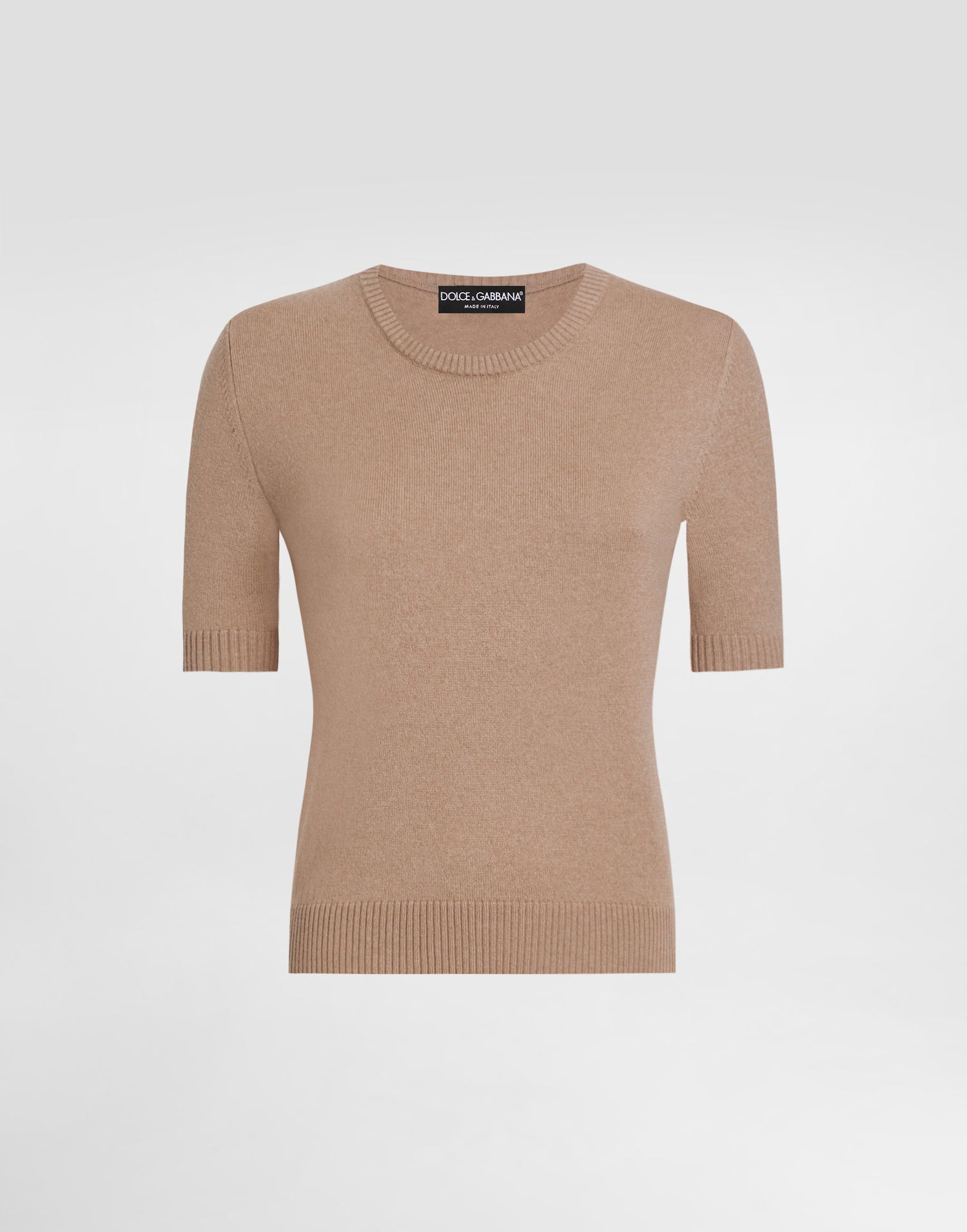 Sweater Dolce & Gabbana Cashmere Short-Sleeve Ribbed Crew Neck Pullover Beige | FXXA8ZJDVC2M2186, 0