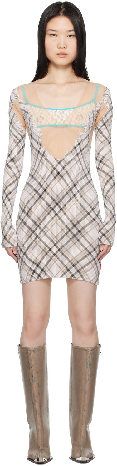 Kjole Diesel Plaid Knit Mini Dress Beige | A17167 0GSAW, 0