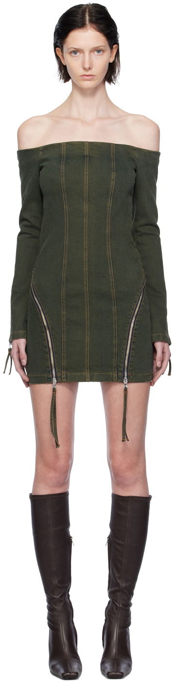 Kjole Blumarine Off-The-Shoulder Denim Minidress Grøn | A344J036A