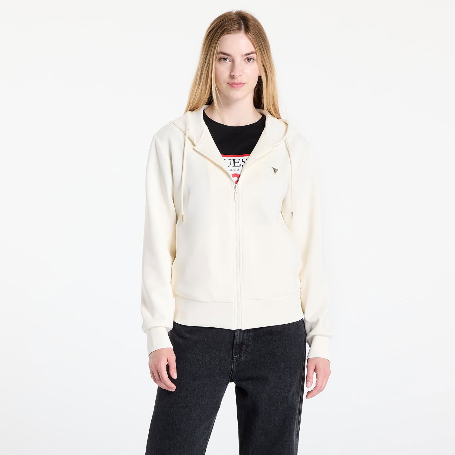 Sweatshirt GUESS GUESS Olympe Full Zip Hoodie Hvid | V4YQ06KCAY2-G6K5, 0
