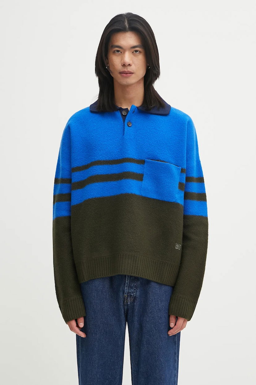 Sweater Wales Bonner Wales Bonner Calm Polo Sweater Blå | UA25KN15.WO15.750