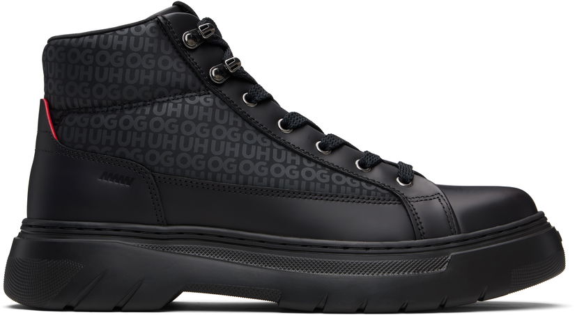 Sneakers og sko BOSS HUGO Printed-Logo Faux-Leather Boots Sort | 50552644