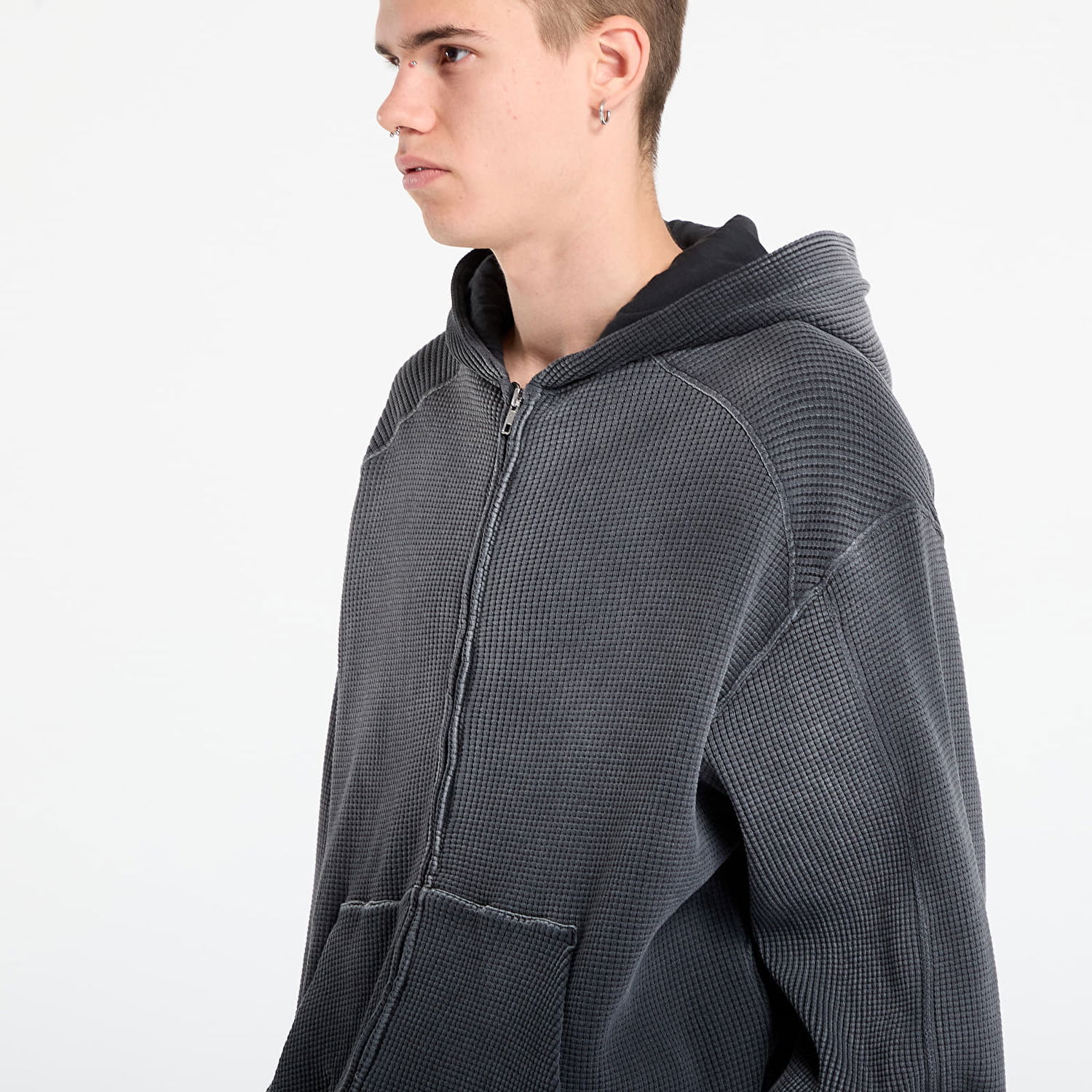 Sweatshirt ROA ROA Bee Sun Faded Waffle Zip Up Hoodie Sort | RBMW0513FA340 BLK0001, 1