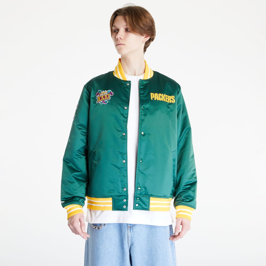 Bomberjakke Mitchell & Ness Heavyweight Satin Jacket Grøn | OJBF3413-GBPYYPPPDKGN, 0