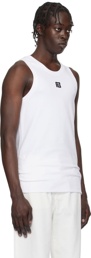 Tanktop Balmain Embroidered Logo Tank Top Hvid | EH1EB003BC87, 1