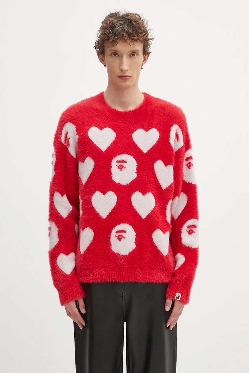 Sweater BAPE A Bathing Ape I Love Bape Monogram Fuzzy Sweater Rød | 1K80220006