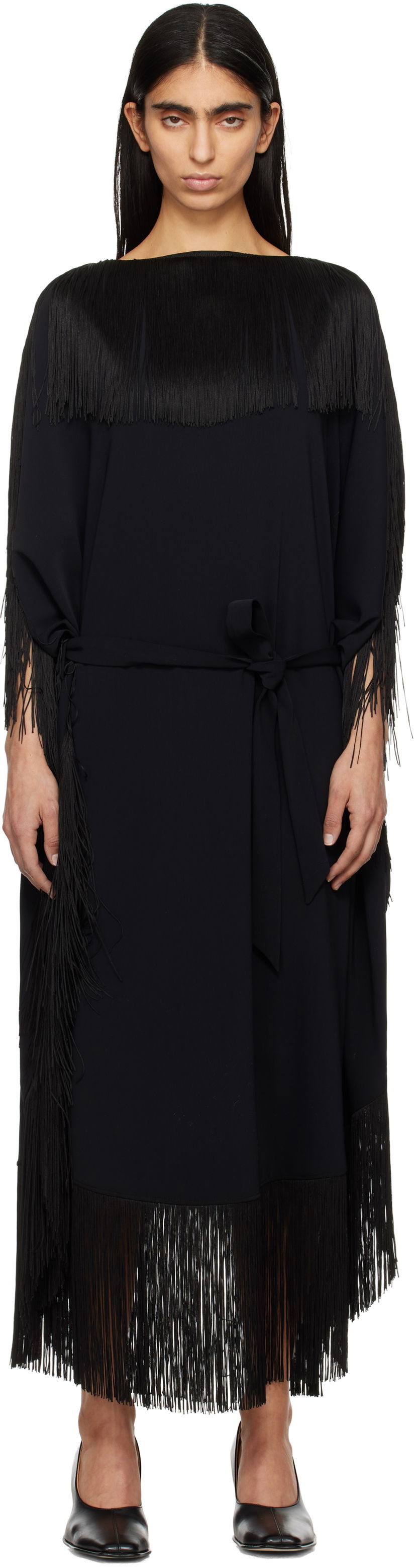 Kjole Maison Margiela MM6 Maison Margiela Fluid Fringe Midi Dress Sort | S52DD0061 S37977