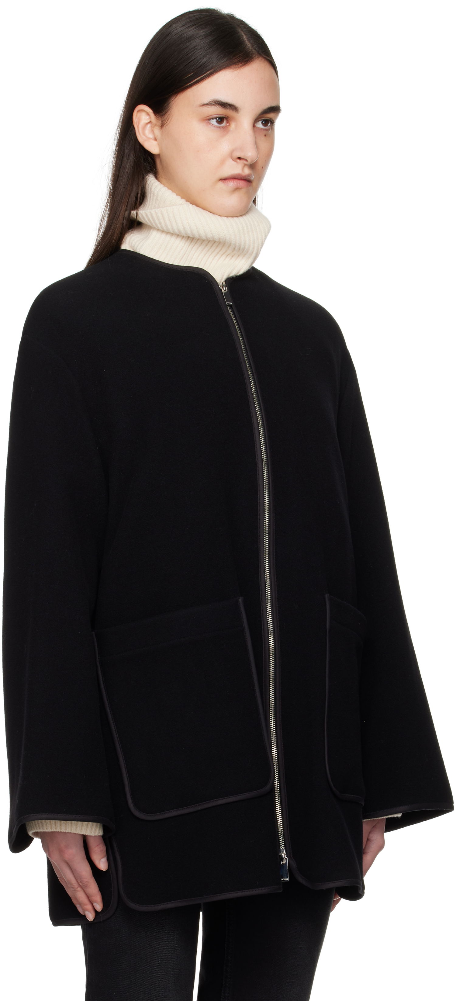 Frakker TOTEME TOTEME Felted Wool Zip-Up Jacket Sort | 251-WRO4262-FB0039, 1