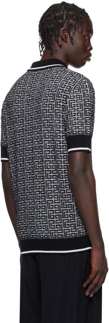 Polo skjorte Balmain Black & White Labyrinth Knit Polo Shirt Sort | EH1GB020KI03, 2